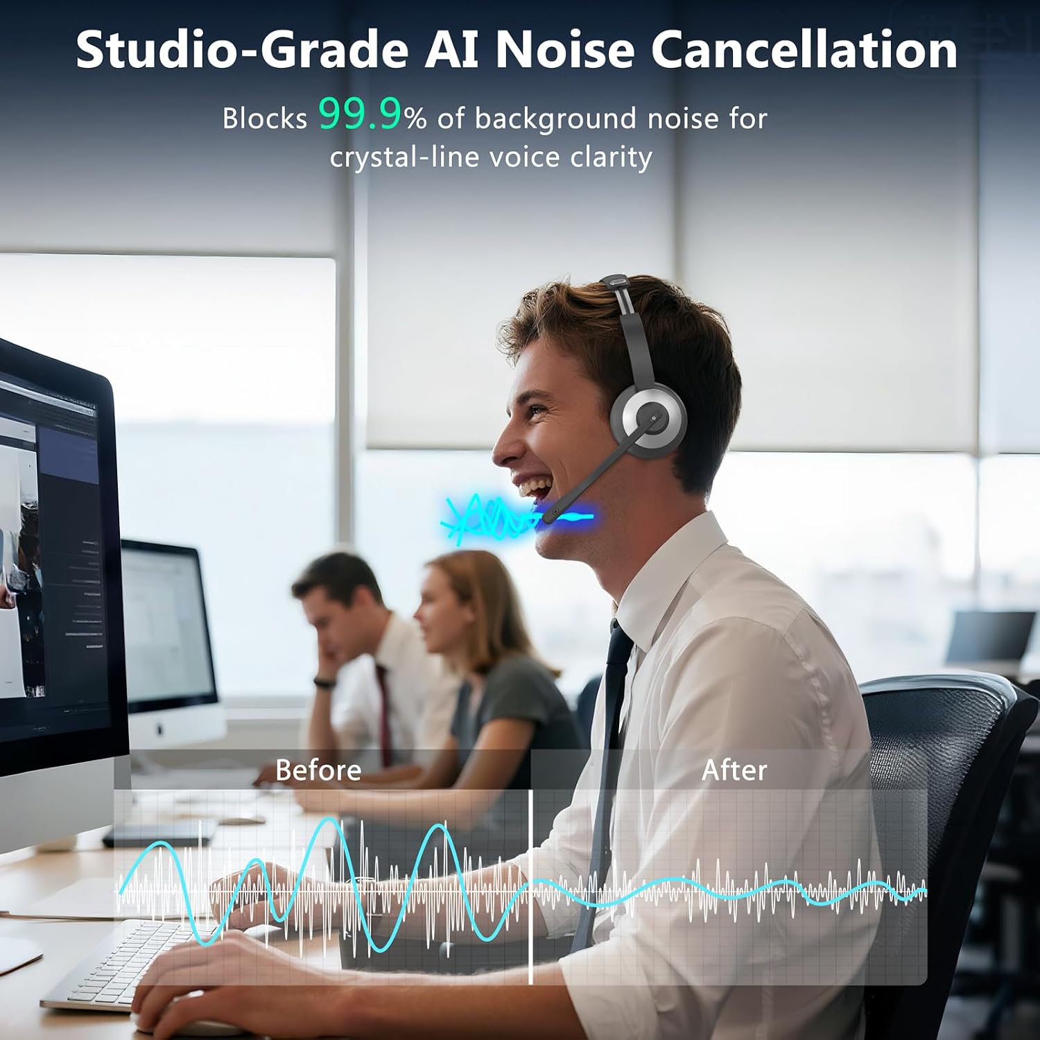 Wireless Headset with Microphone, AI Noise Cancelling Mic Headset for Work - Image 2