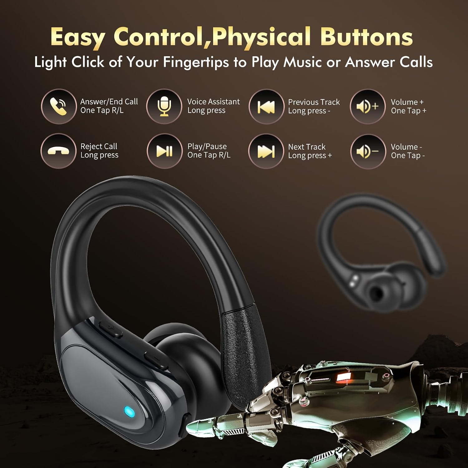 HAOYUYAN Wireless Earbuds, Sports Bluetooth Headphones, 80Hrs Playtime Ear Buds with LED Power Display, Noise Canceling Headset, IPX7 Waterproof Earphones for Workout/Running(Black) - Image 6